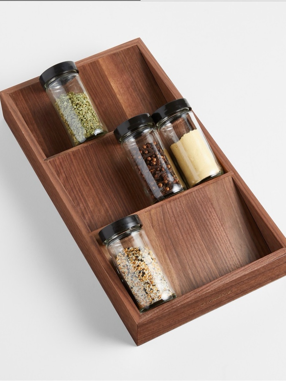 Crate & Barrel Walnut Wood Spice Drawer Organizer